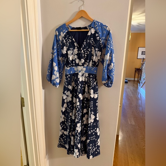 Maison Tara Dresses & Skirts - Maison Tara Navy and White Sundress with 3/4 Bishop Sleeves